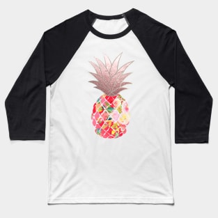 Aloha Pineapple, red coral+faux rose gold Baseball T-Shirt